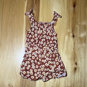 Little Sleepies Girls Floral Tie-Strap Romper in Rust 3T